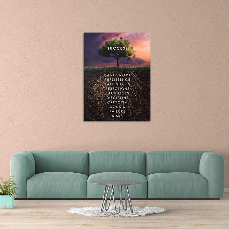 Yetaryy Inspirational Canvas Wall Art Motivational Painting Success Tree Picture Motivation Entrepreneur Quotes Posters Prints Artwork Decorations for Home Office School - 24" Wx36 H - Image 3